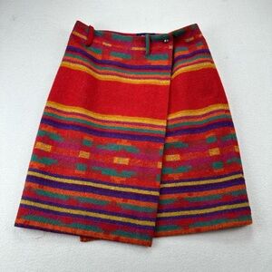 Breeches Vintage Wool Southwestern Stripe Wrap Skirt Red Multicolor Aztec Sz 12